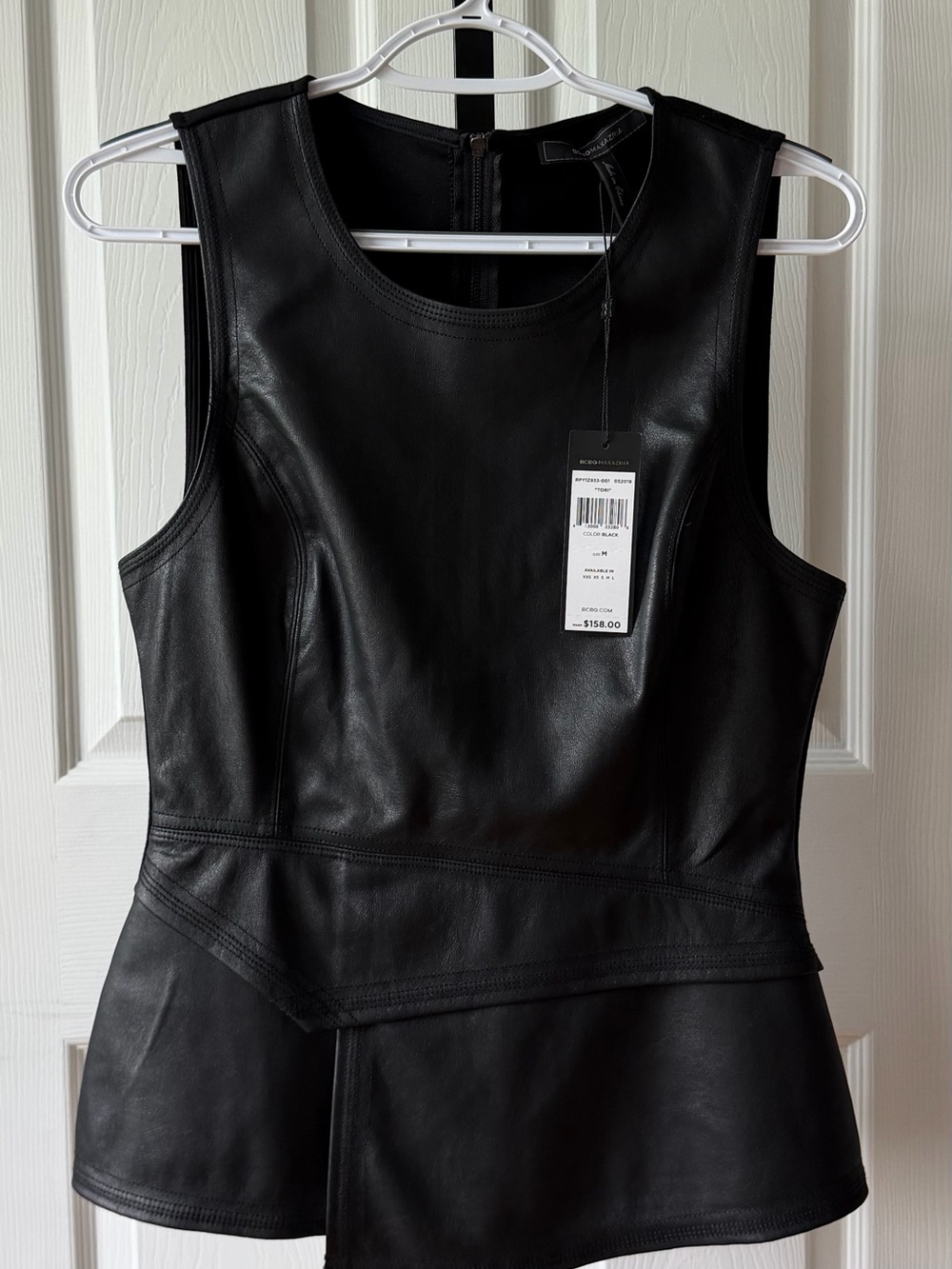 NWT BCBGMAXAZRIA Faux Leather & Ponte Peplum Top Sleeveless - Picture 6 of 12
